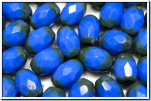 B�hm. Glasschliffperle, Olive, 8x6mm, blue, lt., op., picasso, 25 Stk.