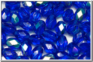 B�hm. Glasschliffperle, Olive, 6x4mm, cobalt, lt., trans., AB, 25 Stk.