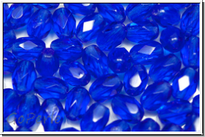 B�hm. Glasschliffperle, Olive, 6x4mm, cobalt, lt., trans., 25 Stk.