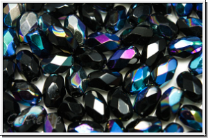 B�hm. Glasschliffperle, Olive, 6x4mm, black, op., AB, 25 Stk.