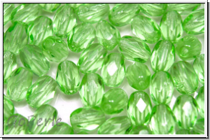 B�hm. Glasschliffperle, Olive, 6x4mm, peridot, lt., trans., 25 Stk.