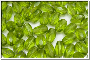 B�hm. Glasschliffperle, Olive, 6x4mm, olivine, trans., 25 Stk.
