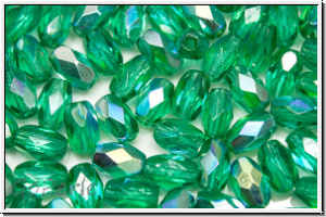 B�hm. Glasschliffperle, Olive, 6x4mm, emerald, lighter, trans., AB, 25 Stk.