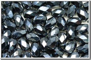 B�hm. Glasschliffperle, Olive, 6x4mm, hematite, met., 25 Stk.