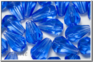 B�hm. Glasschliffperle, Tropfen, 10x7mm, sapphire, trans., 10 Stk.
