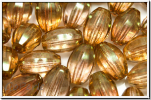 B�hm. Glasschliffperle, Olive, 10x7mm, crystal, trans., honey luster, 10 Stk. (Sonderschliff)