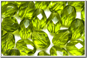 B�hm. Glasschliffperle, Olive, 9x7mm, olivine, trans., 25 Stk.