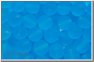 b�hm. Glasperle, rund, 8mm, aqua, dk., trans., matte, 10 Stk.