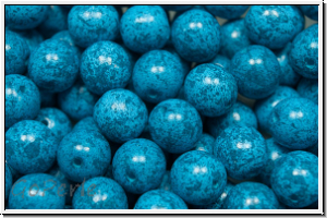 b�hm. Glasperle, rund, 8mm, blue, op., gesprenkelt, 10 Stk.