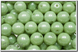 b�hm. Glasperle, rund, 8mm, white, op., light green marbled, 10 Stk.