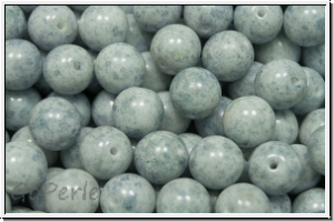 b�hm. Glasperle, rund, 8mm, white, op., light grey marbled, 10 Stk.