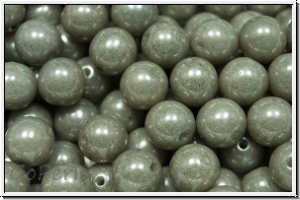 b�hm. Glasperle, rund, 8mm, white, op., grey marbled, 10 Stk.