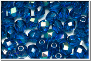 B�hm. Glasschliffperle, feuerpol., 5,5mm, blue zircon, trans., AB, 25 Stk.