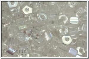 B�hm. Glasperle, R�hre, 5-eckig, 4x4,7mm, crystal, trans., AB, 25 Stk.