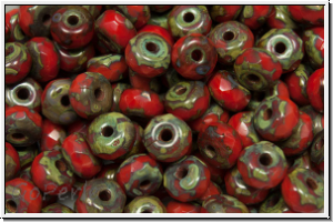 b�hm. Schliffperle, Donut, 3x5mm, red, op., picasso, 30 Stk.