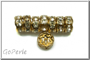 Strassrondell, tschech., 7mm, gold - crystal, trans., 1 Stk.
