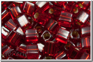 SB-03-0011, MIYUKI Squares, 3mm, red, dk., trans., silver-ld., 10g