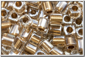 SB-03-0234, MIYUKI Squares, 3mm, crystal, trans., met. gold-ld., 10g