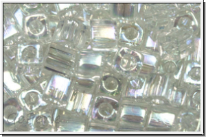 SB-03-0250, MIYUKI Squares, 3mm, crystal, trans., AB, 10g