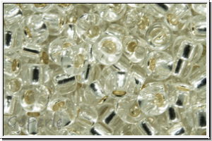 R-08-0021, TOHO Rocailles, 08/0, crystal, trans., silver-ld., 10g