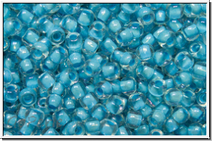 R-11-0183, TOHO Rocailles, 11/0, crystal, trans., aqua-ld., luster, 10g