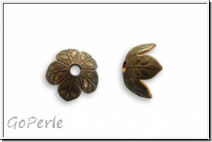 Perlenkappe "Blattmotiv" VINTAJ, 8mm, antikmessingfb., Messing, 1 Stk.