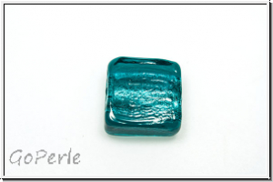b�hm. Lampenperle, Silbereinzug, Quadrat mit Einlage, teal, 1 Stk.