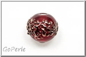 b�hm. Lampenperle, Kugel, 10mm, ruby, bronzefarbene Sprenkel, 1 Stk.