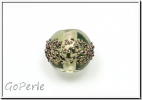 b�hm. Lampenperle, Kugel, 10mm, lt. olivine, bronzefarbene Sprenkel, 1 Stk.