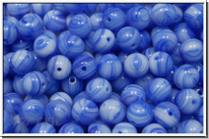 b�hm. Glasperle, rund, 6mm, sapphire, op., wei� meliert, 25 Stk.