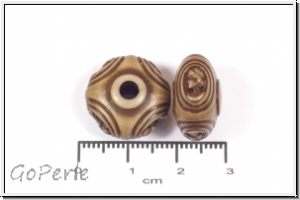 Kunststoffperle, Rondell, dunkelbraun, griech. Motiv, 17 x 10 mm