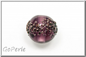 b�hm. Lampenperle, Kugel, 10mm, amethyst, bronzefarbene Sprenkel, 1 Stk.