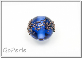 b�hm. Lampenperle, Kugel, 10mm, sapphire, bronzefarbene Sprenkel, 1 Stk.