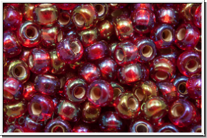 RR-08-0011r, MIYUKI Rocailles, 08/0, red, dk., trans., silver-ld., AB, 10g