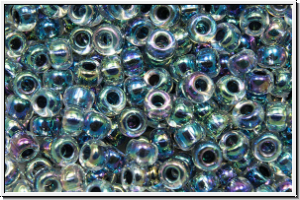 RR-08-0283, MIYUKI Rocailles, 08/0, crystal, trans., black-ld., AB, 10g