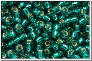 RR-08-2425, MIYUKI Rocailles, 08/0, teal, trans., silver-ld., 10g