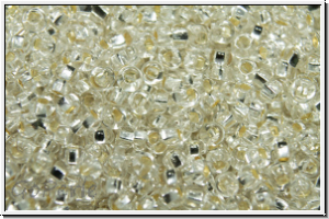 b�hm. Rocailles, 13/0, crystal, trans., silver-ld., 10g