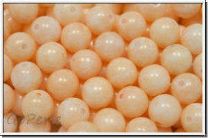 b�hm. Glasperle, rund, 8mm, white, op., orange marbled, 10 Stk.