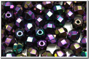 B�hm. Glasschliffperle, feuerpol., 6mm, purple, met., iris., 25 Stk.