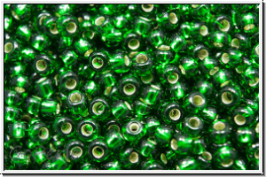 b�hm. Rocailles, 11/0, green, trans., silver-ld., 10g