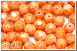 B�hm. Glasschliffperle, feuerpol., 6mm, white, op., orange ombriert, 25 Stk.