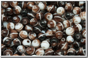 b�hm. Glasperle, rund, 5mm, white, op., dark brown meliert, 25 Stk.