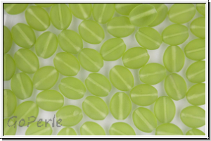 B�hm. Glasperle, Olive, flach, 8x6,5x3mm, olivine, trans., matt, 1 Stk.