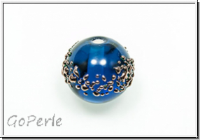 b�hm. Lampenperle, Kugel, 10mm, capri blue, bronzefarbene Sprenkel, 1 Stk.