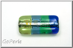 b�hm. Lampenperle, Rechteck, Silbereinz., gestr., blau/gr�n-T�ne