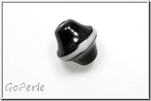 b�hm. Lampenperle, Kreisel, ca. 15x13mm, black, op., wei�er Streifen, 1 Stk.