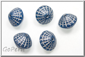 b�hm. Glasperle, Kreisel, 8mm, capri blue, alabster, silver strip, 1 Stk.
