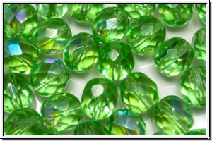 B�hm. Glasschliffperle, feuerpol., 8mm, peridot, trans., AB, 10 Stk.