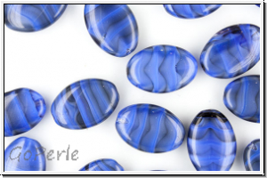b�hm. Glasperle, Olive, flach, 11x16x4,8mm, sapphire/black, 5 Stk.