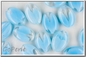 B�hm. Glasperle, Olive, flach, 16x11x4,5mm, crystal, trans./light blue opal, 5 Stk.